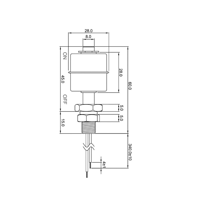 Vertical float level switch 28mm