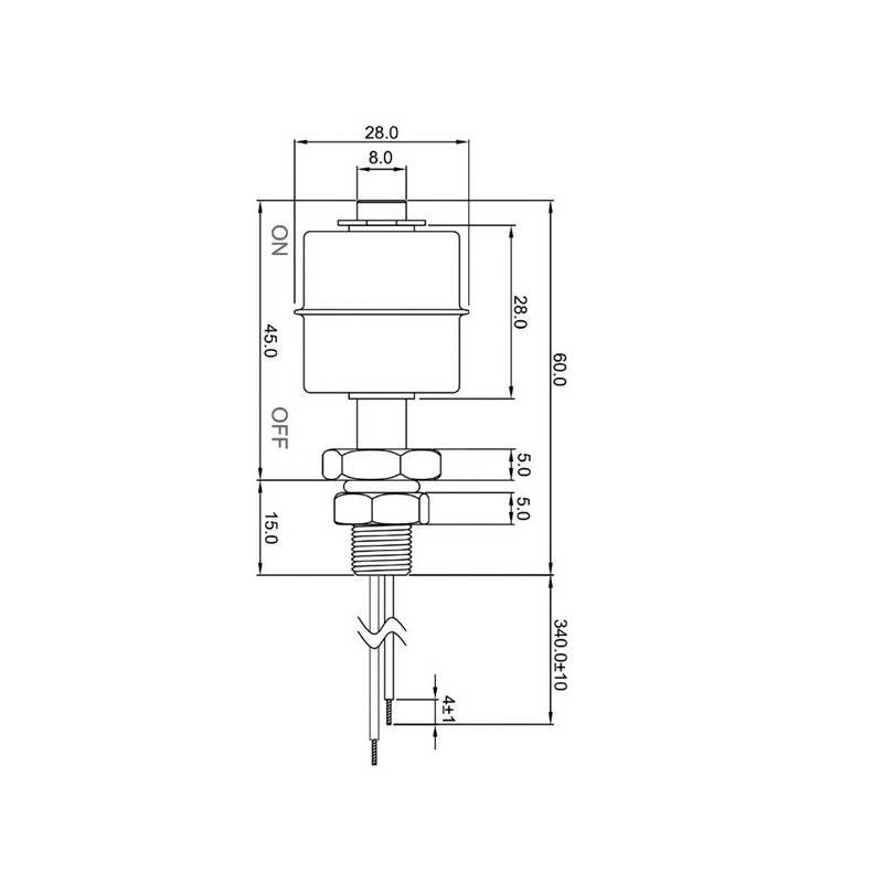 Vertical float level switch 28mm