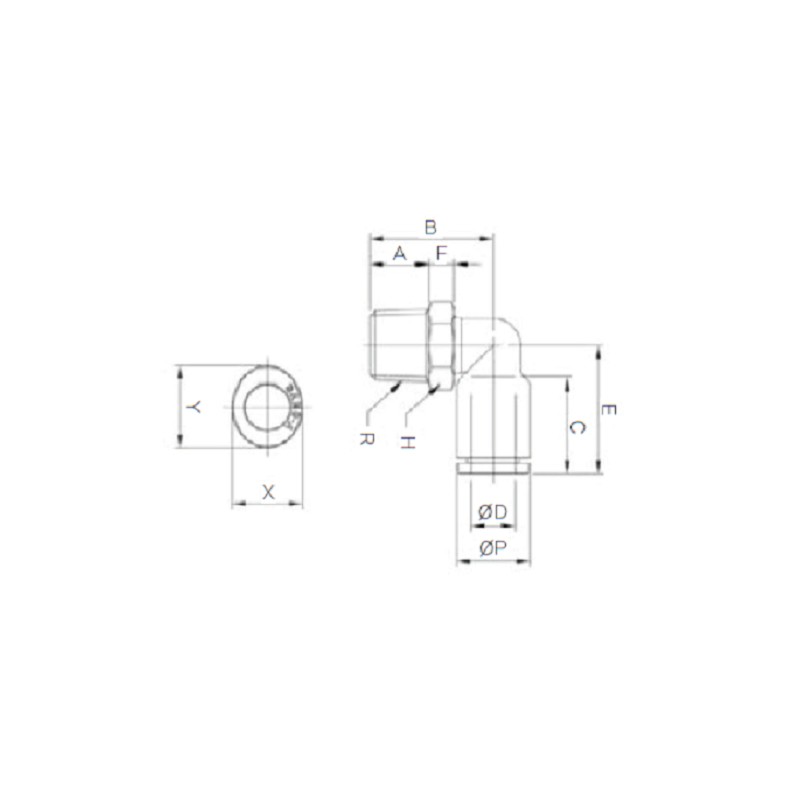 GPL04M5 Sang-A, Racord Codo 04mm x M5 Bolsa x 10Und