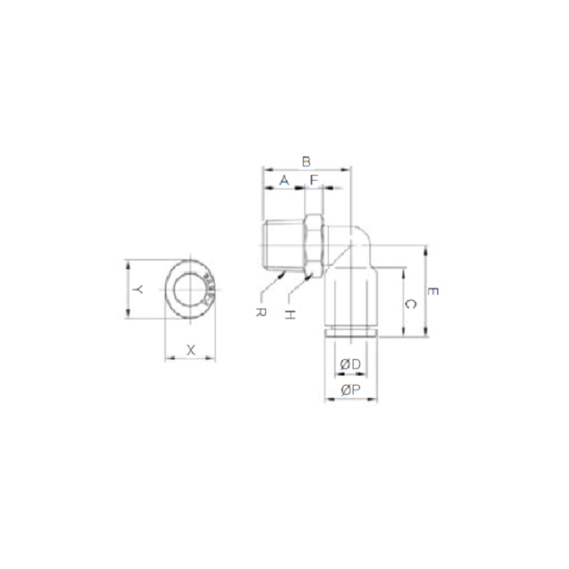 GPL06M5 Sang-A, Racord Codo 6mm x M5 Bolsa x 10Und