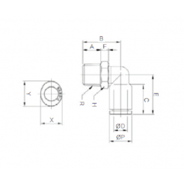 GPL0602 Sang-A, Racord Codo 6mm x 1/4 Bolsa x 10Und