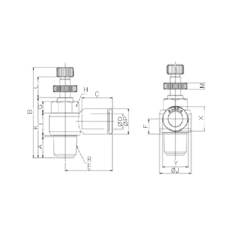 GNSE06M5 SPEED CONTROLLER ELBOW 6 x M5, Package 10ea